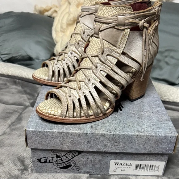 Freebird by Steven Wazee Beige Heeled Booties - Picture 1 of 9